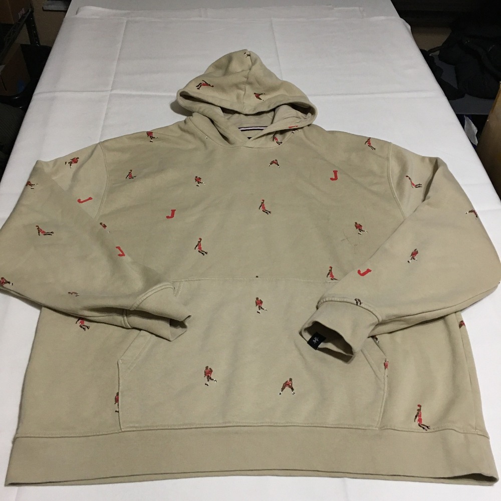 Jordan Hoodie Mens XL Tan All Over Print Michael Jordan Pullover Sweatshirt
